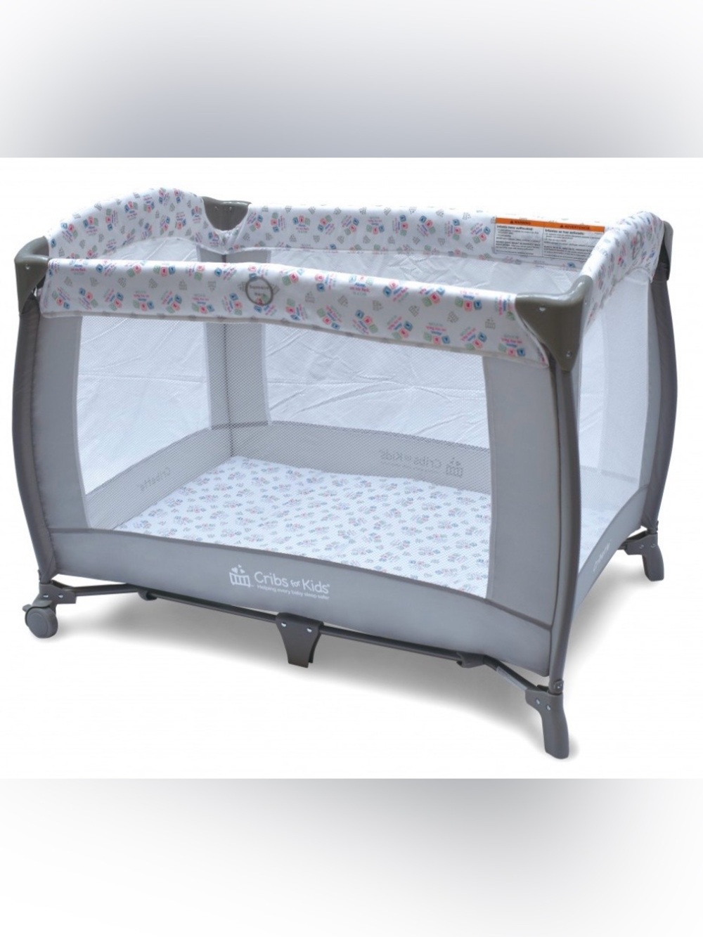 Cribs for Kids Portable play and crib - Gray with Multicolor Print